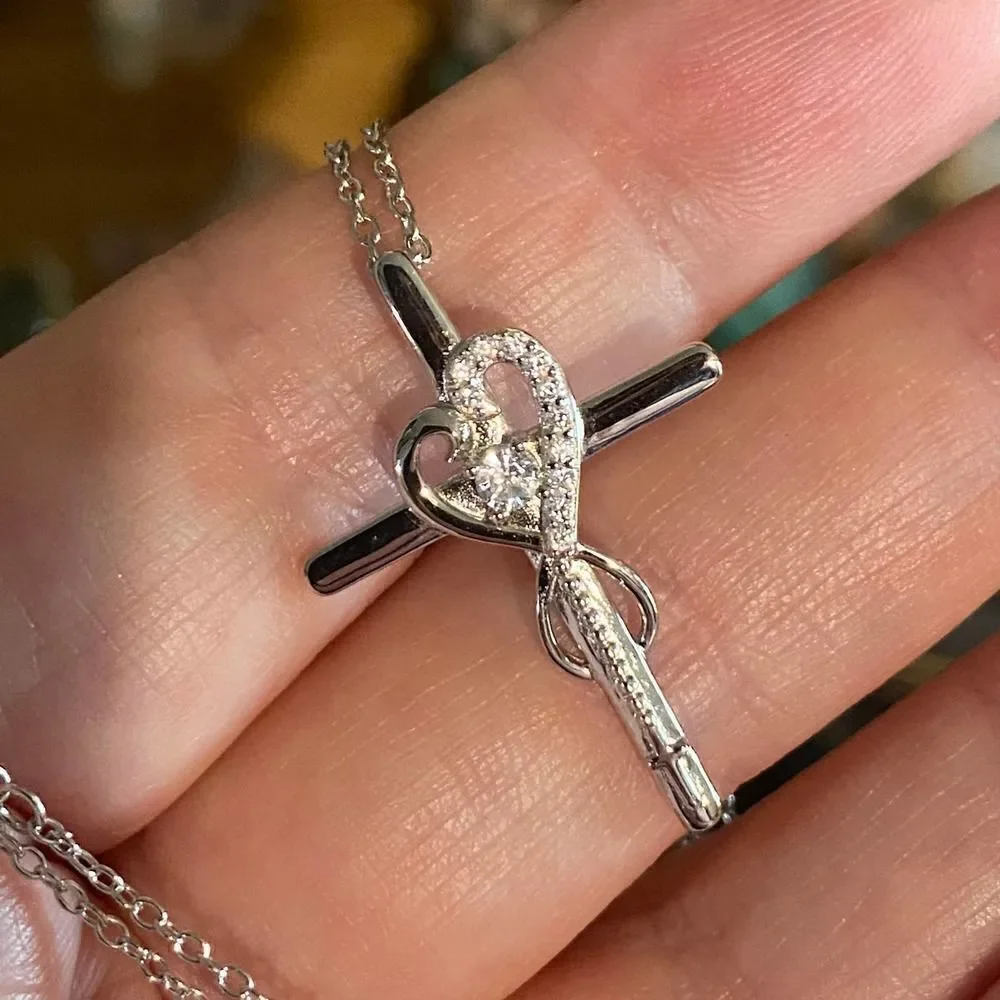 Sterling Silver CZ Cross Necklace Faith Hope Love Infinity